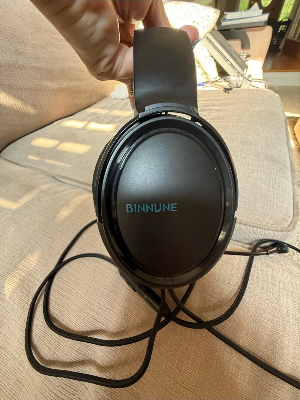 Black Over-Ear Gaming Headset with Blue Headband Accent